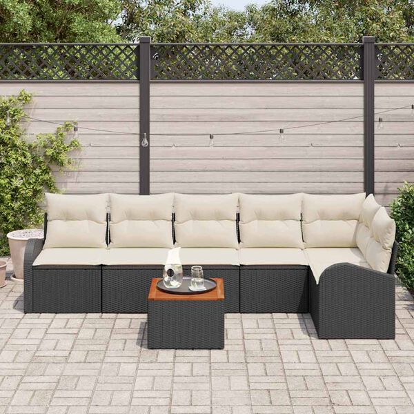 vidaXL Havesofa S&aelig;t med pude 7 pcs Sort polyrattan