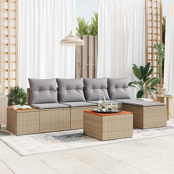 vidaXL Havesofa S&aelig;t med pude 6 pcs Beige Poly rattan