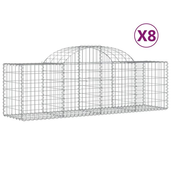 vidaXL buede gabionkurve 8 stk. 200x50x60/80 cm galvaniseret jern