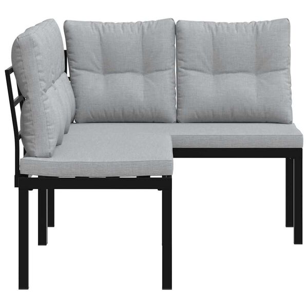 vidaXL havebænke 2 stk. med hynder pulverlakeret stål sort