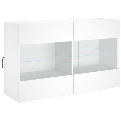 vidaXL væghængt tv-bord med LED-lys 98,5x30x60,5 cm hvid