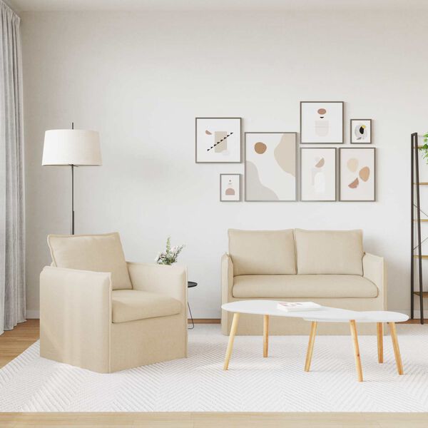 vidaXL Sofa 120cm 2 pcs Creme Metal