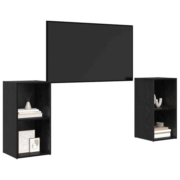 vidaXL TV-møbelsæt 2 pcs Sort eg 72 x 35 x 36,5 cm Konstrueret træ