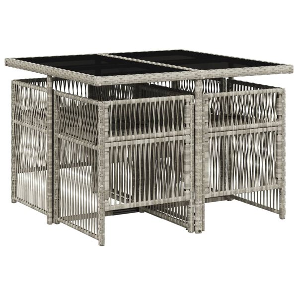 vidaXL spisebordss&aelig;t til haven 5 dele med hynder polyrattan lysegr&aring;