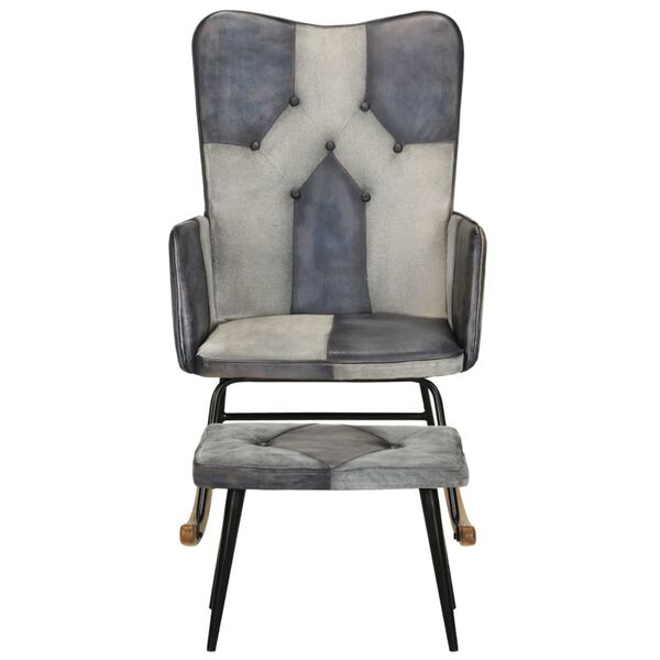 vidaXL gyngestol med fodskammel ægte læder og lærred grå