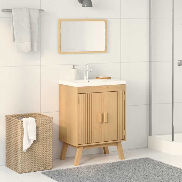 vidaXL Skab med hylde Olden Brun 60 x 40 x 80 cm Massivt fyrretr&aelig;