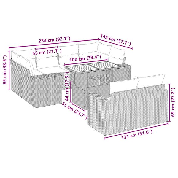 vidaXL sofas&aelig;t til haven 11 dele med hynder polyrattan beige