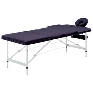 vidaXL sammenfoldeligt massagebord med tr&aelig;stel 3 zoner lilla