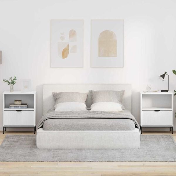vidaXL Natskab med skuffe 2 pcs Hvid 49 x 36 x 61 cm Konstrueret tr&aelig;