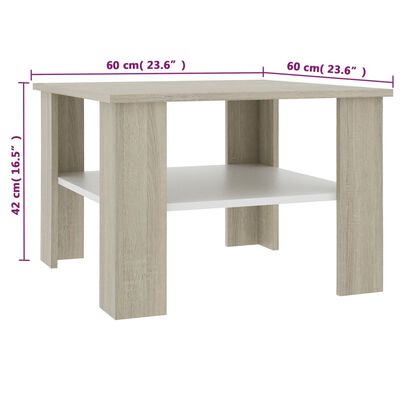 vidaXL sofabord 60x60x42 cm konstrueret træ hvid og sonoma-eg