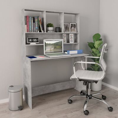 vidaXL skrivebord m. hylder 110x45x157 cm konstrueret træ betongrå