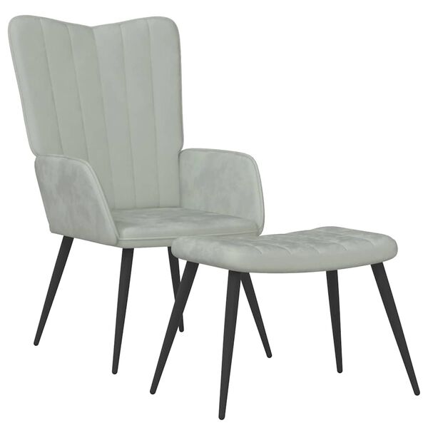 vidaXL l&aelig;nestol med fodskammel fl&oslash;jl lysegr&aring;