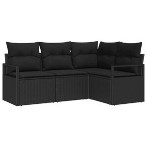 vidaXL Sofa S&aelig;t med pude med opbevaring 4 pcs Sort polyrattan