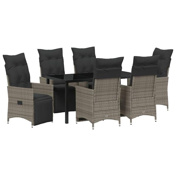 vidaXL Have Spisebordssæt med pude 7 pcs Grå polyrattan