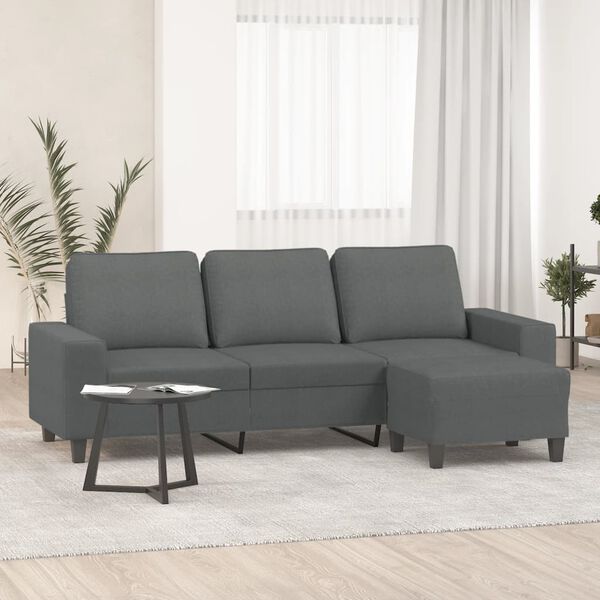 vidaXL 3-personers sofa med fodskammel 180 cm stof Mørkegrå