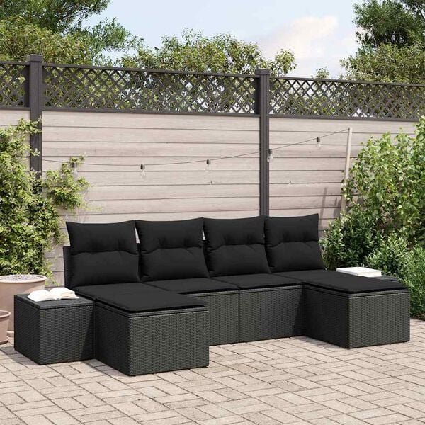 vidaXL Havesofa Sæt med pude med opbevaring 4 pcs Sort polyrattan