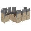 vidaXL spisebordss&aelig;t til haven 9 dele med hynder polyrattan beige