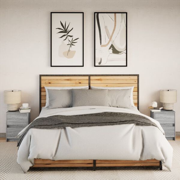 vidaXL sengeborde 2 stk. med LED-lys konstrueret træ grå sonoma-eg