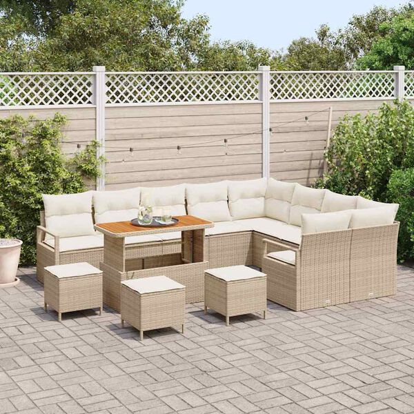 vidaXL Havesofa S&aelig;t med pude 13 pcs Beige Poly rattan