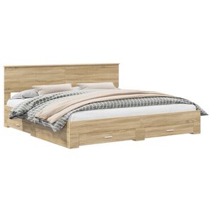 vidaXL Sengestel med hovedg&aelig;rde Sonoma eg 200 x 200 cm Konstrueret tr&aelig;