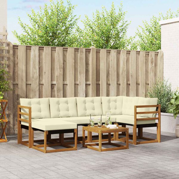 vidaXL Udend&oslash;rs sofagruppe med pude 7 pcs Naturlig og Fl&oslash;de