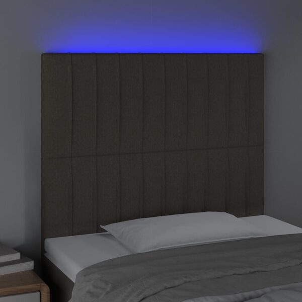 vidaXL sengegavl med LED-lys 100x5x118/128 cm stof gr&aring;brun