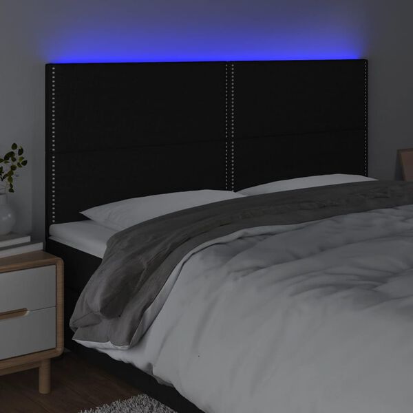 vidaXL sengegavl med LED-lys 200x5x118/128 cm stof sort