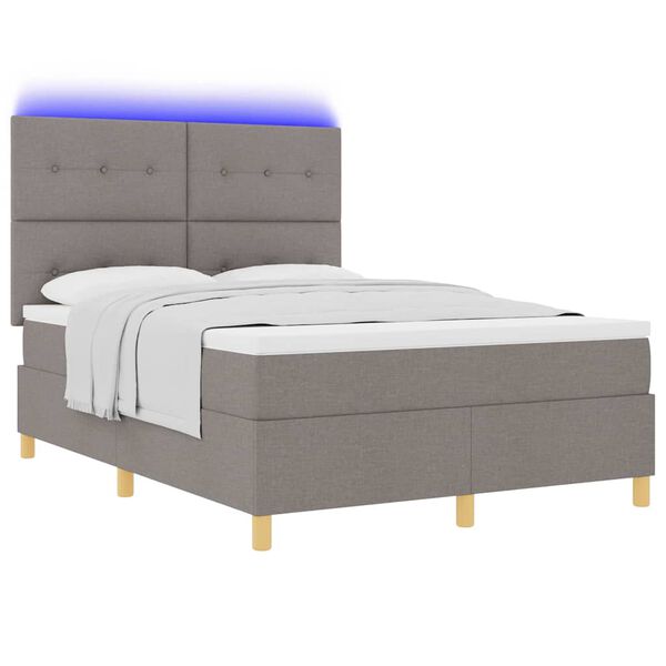 vidaXL LED Box Spring Bed med madras Gr&aring;brun 160 x 200 cm Stof
