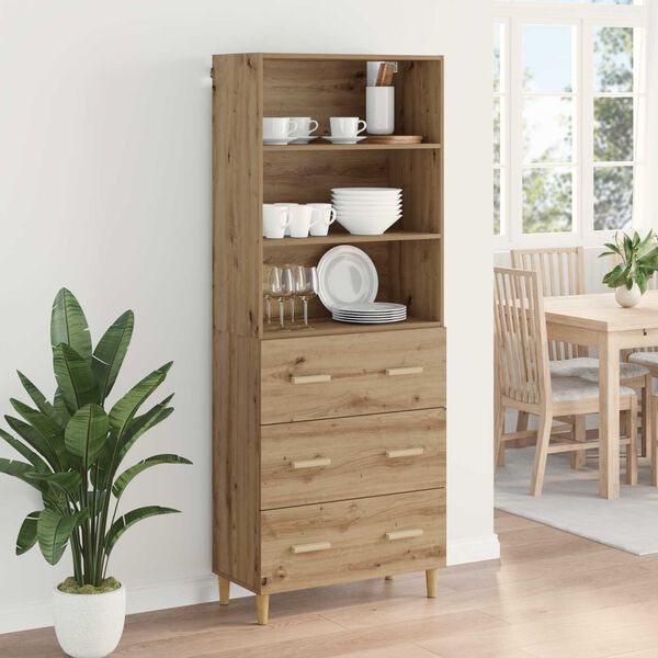vidaXL Highboard Artisan Egetr&aelig; 69,5 x 32,5 x 180 cm Konstrueret tr&aelig;