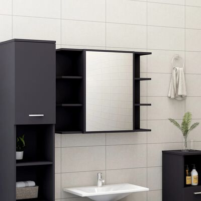 vidaXL badeværelsesskab med spejl 80x20,5x64 cm spånplade grå