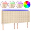 vidaXL sengegavl med LED-lys 163x16x118/128 cm stof cremefarvet