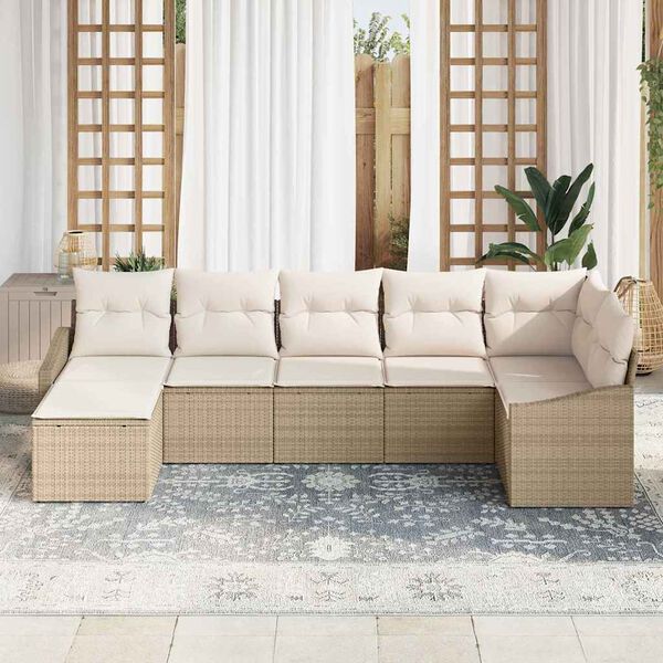 vidaXL Havesofa Sæt med pude 7 pcs Beige og creme polyrattan