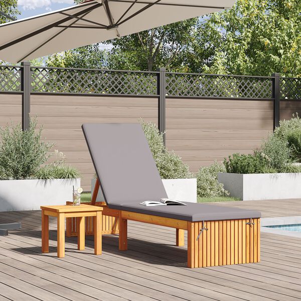 vidaXL Solstol med pude Brun 200 x 55 x 94cm Massivt akacietræ