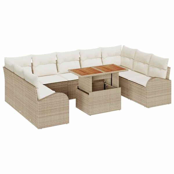 vidaXL Havesofa Sæt med opbevaring 10 pcs Beige Poly rattan