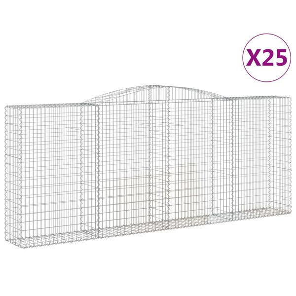 vidaXL buede gabionkurve 25 stk. 400x50x160/180 cm galvaniseret jern