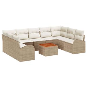 vidaXL Havesofa S&aelig;t med pude 10 pcs Beige polyrattan