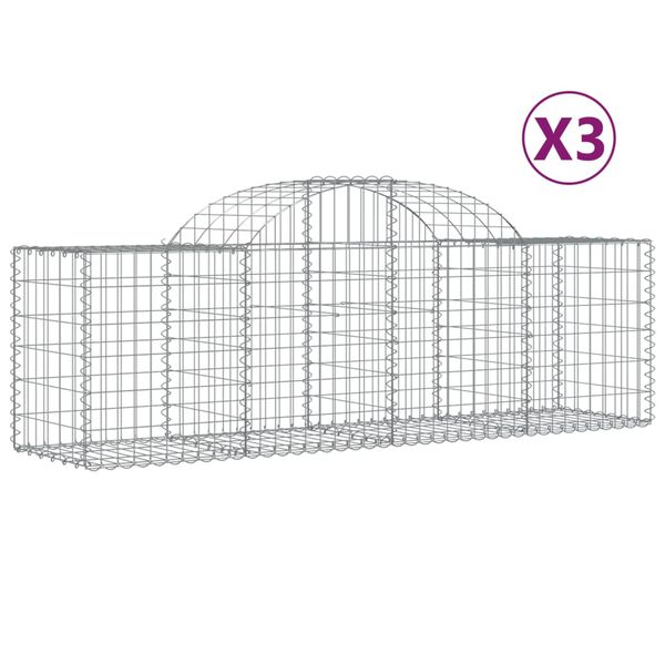 vidaXL buede gabionkurve 3 stk. 200x50x60/80 cm galvaniseret jern