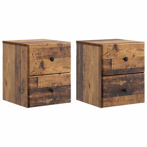 vidaXL V&aelig;gh&aelig;ngt Natbord med skuffe 2 pcs Gammelt tr&aelig; 34,5 x 33 x 40 cm