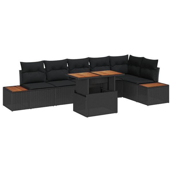 vidaXL Havesofa S&aelig;t med opbevaring 7 pcs Sort Poly rattan