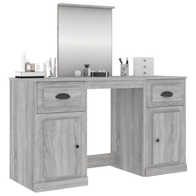 vidaXL makeupbord med spejl 130x50x132,5 cm grå sonoma-eg
