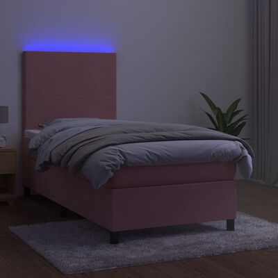 vidaXL kontinentalseng med LED-lys 90x190 cm fløjl lyserød