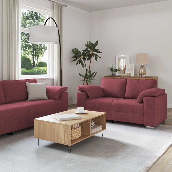 vidaXL Sofa 3 pcs Vindrød Linned-blandet stof