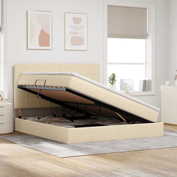 vidaXL Seng med opbevaring og madras Creme 160 x 200 cm Polyester