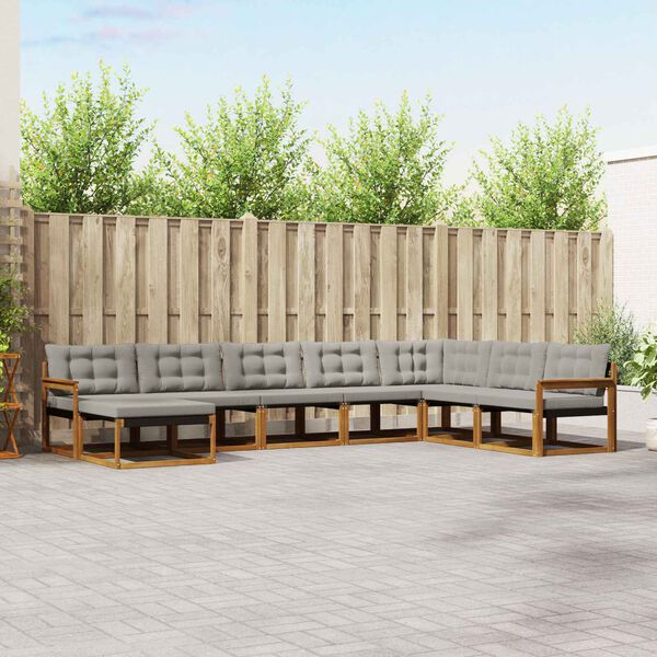 vidaXL Udend&oslash;rs sofagruppe 8 pcs Naturlig og Lys Gr&aring; Massivt Akacietr&aelig;