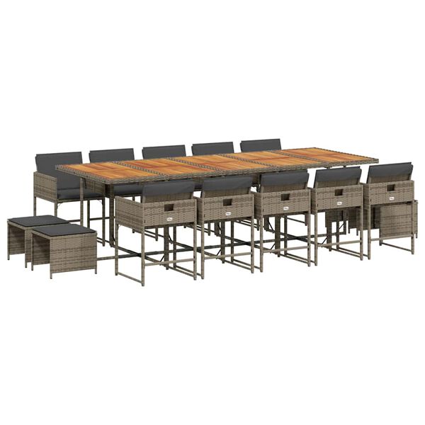 vidaXL spisebordss&aelig;t til haven 15 dele med hynder polyrattan gr&aring;