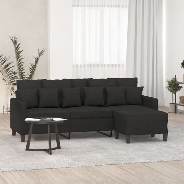 vidaXL 3-personers sofa med fodskammel 180 cm sort