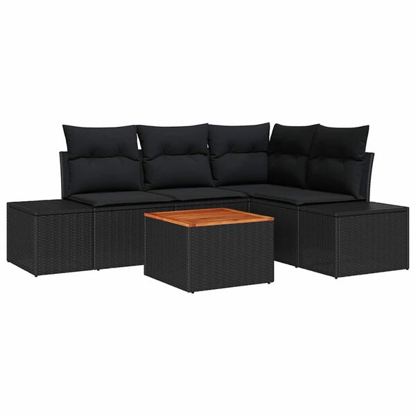 vidaXL Havesofa Sæt med pude 5 pcs Sort polyrattan