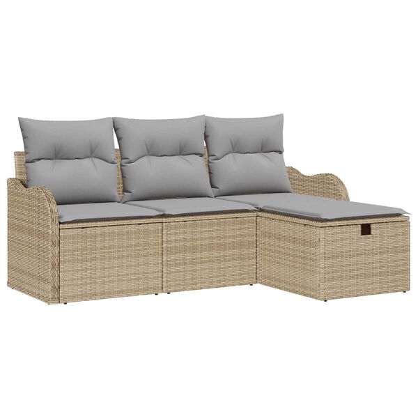 vidaXL Havesofa S&aelig;t med pude 4 pcs Beige og lys gr&aring; polyrattan