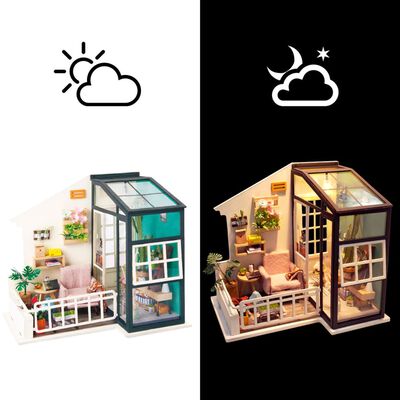 Robotime DIY-miniaturesæt Balcony Daydreaming med LED-lys