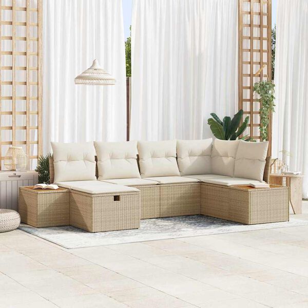 vidaXL Havesofa S&aelig;t med pude 6 pcs Beige Poly rattan